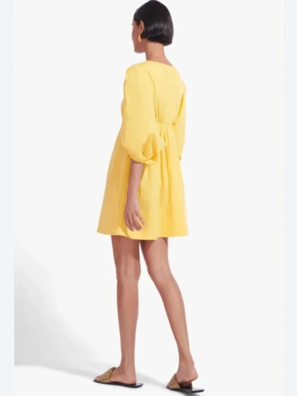 STAUD Sophie Mini Dress Yellow Poplin Puff Sleeve Darling Babydoll Sundress $295 - Picture 7 of 16
